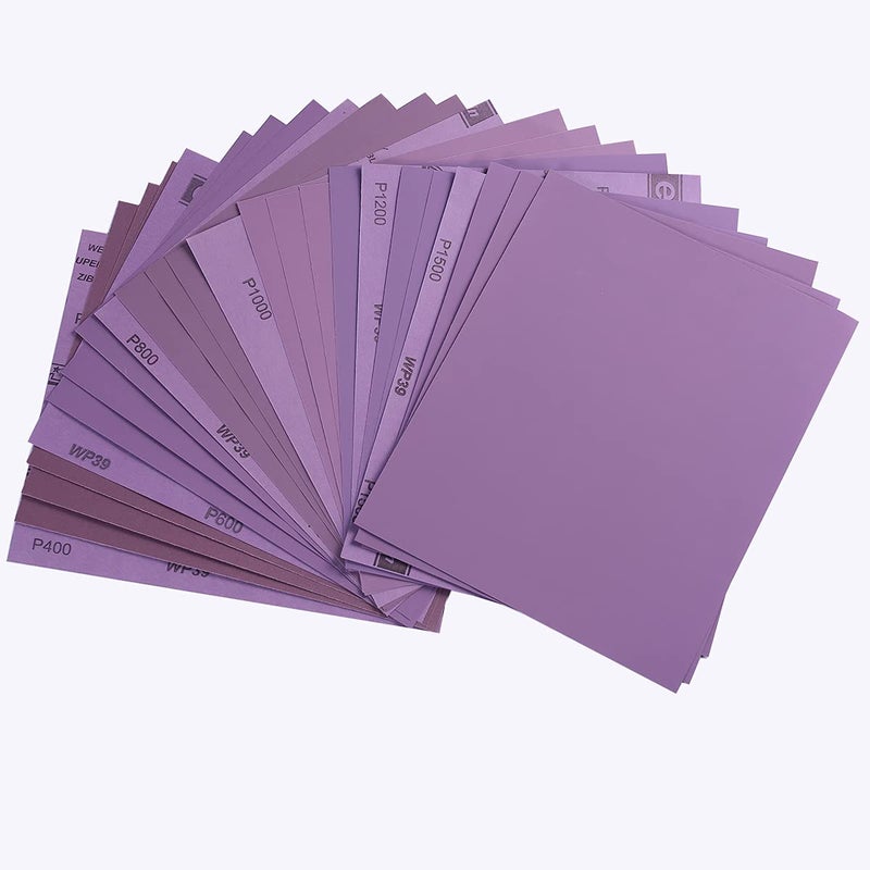 Arilier Sandpaper Sheets Assorted Grit 24-Pack,4 Each of 400/600/800/1000/1200/1500 Grit, Advanced Waterproof Wet or Dry Sand Paper for Woodworking Furniture, Metal Sanding, Auto Body Work, Full Sheet - Image 1